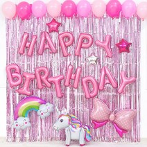 [피앤비유니티]유니콘 핑크 파티커튼 생일세트