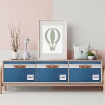 GhvyenntteS 패브릭 통 3개의 손잡이가 있는 선반용 대형 보관 바구니.. 정품보장, Large-6 Pack, Blue 6 Pack