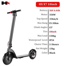 접이식 렌탈 휠 접이식 HX EU 미국 재고 스쿠터 8.5 인치 10 36V 5A 6.4A 배터리 350W 모터 킥 전기, 03 36V 6.4Ah 10inch
