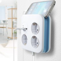 큐브 3구 멀티탭 USB 충전 포트 슬림 다용도 사각 콘센트, 블루