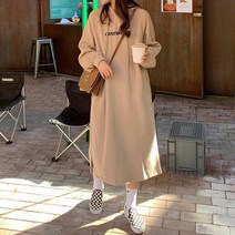 프리티글라라 후드 롱 원피스 기모 원피스티 박시 롱 후드 티 HLO-004