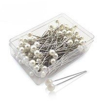 멀티 셋톱박스 100 개/상자 36mm 라운드 진주 머리 양재 핀 결혼식 코사지 꽃집 바느질 핀 혼합 색상 액세, 1개, 02 WHITE, 단일
