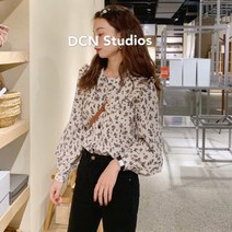 DAPANDA 대취녀20/가을 따뜻한 밀크티 앤티크 프렌치터틀 플라워 도톰한 긴팔셔츠