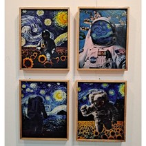 우주인 시리즈 4종 아이방 그림 빈센트 반 고흐 아트 인테리어 원목 프린팅 액자 20X25Cm