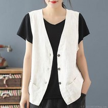 라오농 여자 린넨 조끼 마 베스트 가디건 빅사이즈 여름 ga32 +DSdfLV 여자 조끼, 2XL, 베이지