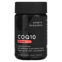 Sports Research (스포츠 리서치) Sports Research CoQ10 USP 등급 BioPerine 함유 100mg 베지 소프트젤 30정, 4개