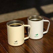 1+1 캠핑컵 그리니웨일 데일리 머그컵 360ml 친환경 보온보냉 스텐 손잡이 텀블러, 컵, 베이지+베이지