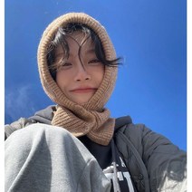 바라클라바 후드워머 니트 넥워머 발라클라바 끈 스트링 똑딱이 목폴라, 블랙