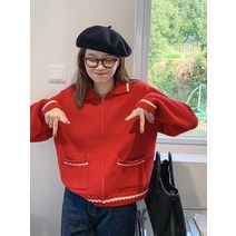 박시니트원 클래식 스웨터 아우터가디건 여성 두꺼운 겨울 가을 딸기 자카드 아동취향 귀마 3366147157