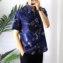 루즈핏 비치 프린팅 하와이 반팔셔츠 MGSST4757