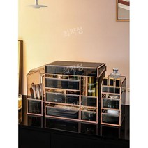 화장품 정리대 선반 수납함 향수 정리함 립스틱 보관함, 4피스세트+방진상단+3서랍+3-in-1