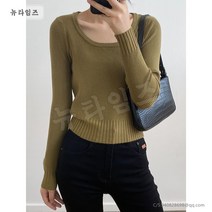 라운드 니트 여 가을 스판 슬림 심플 니트 뉴타임즈 D783X583