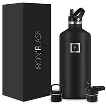 [미국직구] 보온병 보온보냉 텀블러 Iron °flask 스포츠 물병 - 24oz 3개의 뚜껑밀짚 뚜껑 누출 방지 진공 절연 스테인리스 스틸 고온 냉기 이중벽 머그 등산용 운동용, 64온스, 미드나잇 블랙