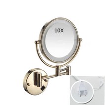 메이크업 거울 크롬/골드 황동 욕실 드레싱 미러 8 인치 LED 조명 접이식 3 x/5X/10X 배율, [05] Gold 10x