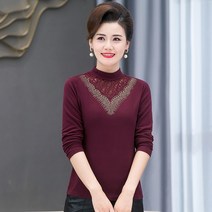 이너긴팔티 엄마 양면 후라이스 이너티셔츠 여성 반폴라 미드 노년 겨울 가을 이너웨어 기모 두꺼운 보온 2800463481