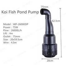 물고기 연못 순환 여과 워터 펌프 잠수정 대용량 잉어 펌핑, WP-26000DP|AU adapter plug