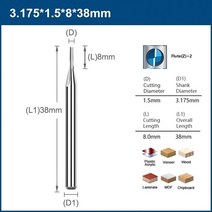 CNC조각기 XCAN-2 플루트 스트레이트 엔드 밀 카바이드 CNC 라우터 비트 4mm/6mm 슬롯 밀링 커터 목재용 1 개, 3.175x3.175x32, 1pc