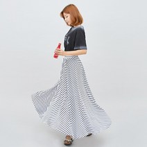 SK1838 살랑 살랑 스트라이프 플레어 롱스커트