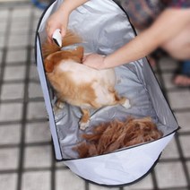 강아지 애견 셀프 미용 이발 털받이 개털 방지 받침대 텐트, 그레이