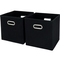 SEVENDOME 패브릭 보관 상자 큐브 27.9 x 27.9 x 27.9cm(11 x 11 x 11인치) 손잡이가 달린 패브릭 칸막이 정리함 바구니 옷장용 접이식 바구니 또는, 2 Pack, Black