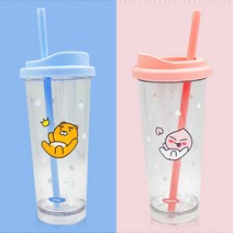 카카오프렌즈 빨대텀블러 투명텀블러 라이언 어피치 리유저블컵 미니