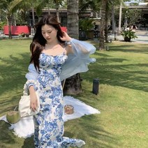 여름 휴양지원피스 바닷가 패션 민소매 슬림 원피스