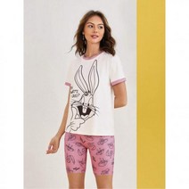 루니툰즈 굿즈 TUNES X 1개 토끼 프린트 대비 랩 티셔츠 & 헬스 반바지 레저 슈트 si2301318773988387