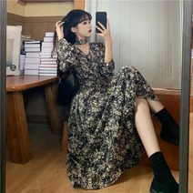 브이넥 긴팔 가을옷 프렌치 클래식 허리보정 긴소매원피스 여성 슬림핏 키커 보이는 부스지다 4810815411