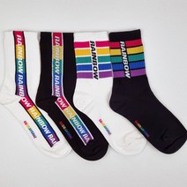 여자 레인보우 레터링 면 중목 양말 4color