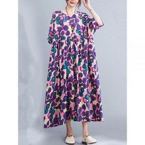 땡땡이 도트 반팔 원피스 오버핏 코튼 여성 캐주얼 루즈핏 롱