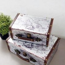 D15 캐주얼 빈티지 스몰 트렁크 가방 2P (지도화이트)