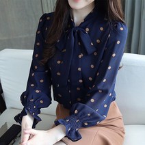 Ogfaour 여성용 도트 리본 블라우스