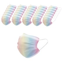 레인보우 그라데이션 3중필터 일회용 성인 마스크 대형, 100매