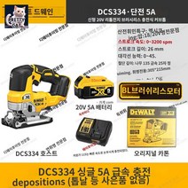 디월트 무선 전동 직쏘 전기 톱 직소기 충전 직소 직쏘기 커터 톱날 본체만 공사 작업용, (브러쉬리스 DCS334)단전 5A+충전