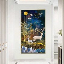 MINJING 3D전체DIY 큐빅 보석 십자수세트 경치 만화 동물 꽃사슴 두 마리 취미생활 비즈십자수 집들이 선물 생일, 1세트, 70x120cm