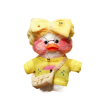 PKTOYS DIY 큐티 오리인형 크로스백 뽀글이 토이 캐릭터 빵빵덕 오리 인형 숄더백 크리스마스 명절 선물, 노란 우산 스웨터 흰 가방 어깨 가방 큰 입 오리 헤어, 흰 오리 어깨 가방