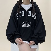 (봄/가을/빅사이즈) 남여공용 박스 오버핏 스톤 아노락 반집업 후드티 3color