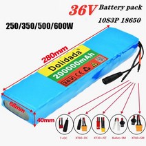 18650 충전식 리튬 배터리 팩 전력 수정 자전거 스쿠터 전기 자동차 BMS 포함 36V 200Ah 10S3P 600W, XT60-SM