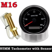 타코메타 회전계 범용 타코미터 85mm 자동차 보트 Tacho M16 M18 센서 마린 Hourmeter 0-6000 RPM 12V/24V, 03 BN GaugeXM16 Sensor