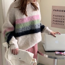 메이킹유 스웨터 배색니트 라운드넥 루즈핏 캐주얼룩 9729에리느니트