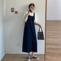 멜빵 청 치마 여성 롱 스커트 프레피 데님 서스펜더 봄 나이 감소 일본 패션 레트로 우유