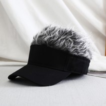 Ogfaour 남녀공용 가발 야구 모자 군모 카모 플라주, 블랙 (그레이 가발)