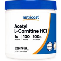 Nutricost Acetyl L-Carnitine ALCAR 100 그램 - 1회 제공량당 1000mg 유전자 변형 성분 없음 글루텐 프리 아세틸 L-카르니틴 분말, [04] 300그램(100G 병 3개)