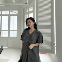 핏앤제이- 오로니 반팔 브이넥 셔링 롱원피스