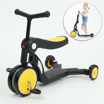 더블해피몰 Uonibabay 5in1 다기능 어린이 자전거+스쿠터+킥보드 일체형 킥보드(2종 3컬러), 5 in 1 어린이 푸시로드 킥보드-옐로우