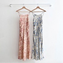 옷자락 여자 하와이안 비치룩 플라워 나염 끈나시 롱원피스