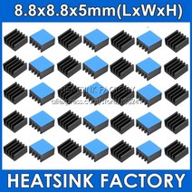 써멀패드 그래픽카드 8.8x8.8x5mm 실버/블랙/블루 알루미늄 냉각 방열판 쿨러 열 양면 패드 방열 라디에이터 포함, 03 Black, 01 10pcs