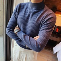 겨울 방한 터틀넥 남자 절반 솔리드 컬러 스웨터 긴 소매 스트라이프 슬림 따뜻한 니트 풀오버 패션 캐주얼 비즈니스 남성