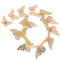 벽장식소품 우드 인테리어 헌팅트로피 소품 12 개/대 3D 벽 스티커 할로우 나비 종이 크기 실버 골드 냉장, 06 B05