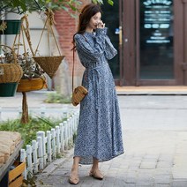 배꼽 D78-1 페시느 빅사이즈 봄가을 롱 쉬폰원피스 44-120 원피스